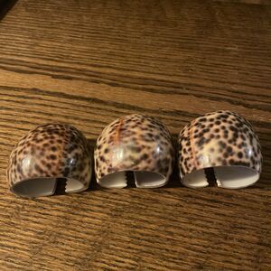 Vintage Tiger Cowrie Leopard Spotted Seashell Napkin Rings Set of 3